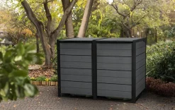 Hide Away Trash Can Storage Shed - Graphite Trash Can Storage Sheds|Horizontal Sheds