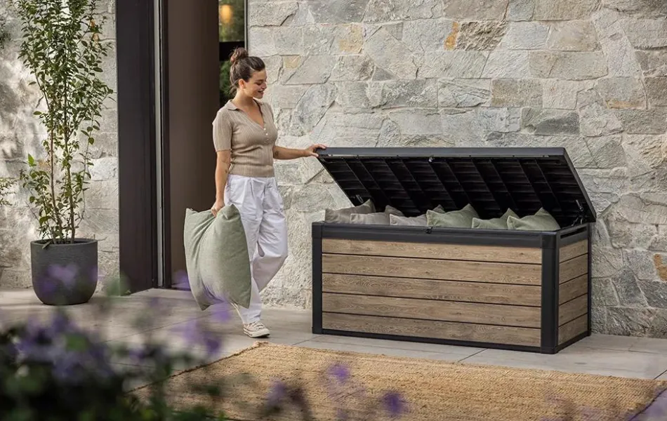 Online Signature 150 Gallon Deck Box - Ashwood Brown Large Deck Boxes