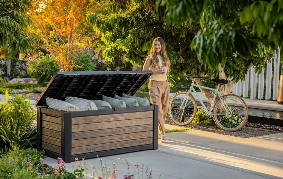 Signature 165 Gallon Deck Box - Walnut Brown Large Deck Boxes