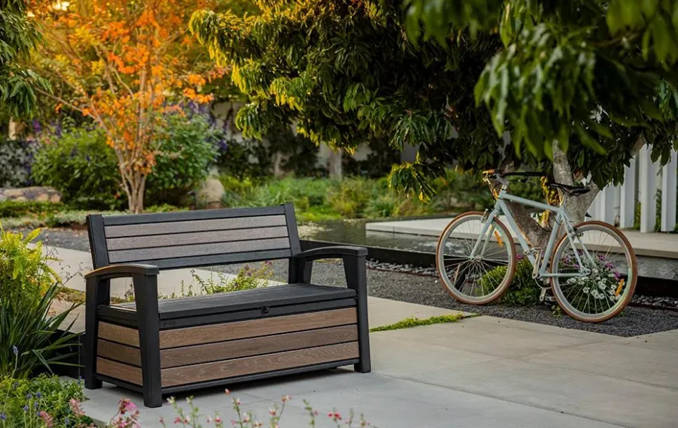 Outlet Signature 60 Gallon Outdoor Storage Bench - Walnut Brown Outdoor Benches|Outdoor Storage Benches
