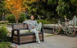 Outlet Signature 60 Gallon Outdoor Storage Bench - Walnut Brown Outdoor Benches|Outdoor Storage Benches