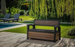 Outlet Signature 60 Gallon Outdoor Storage Bench - Walnut Brown Outdoor Benches|Outdoor Storage Benches