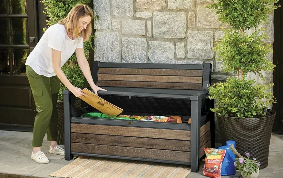 Outlet Signature 60 Gallon Outdoor Storage Bench - Walnut Brown Outdoor Benches|Outdoor Storage Benches