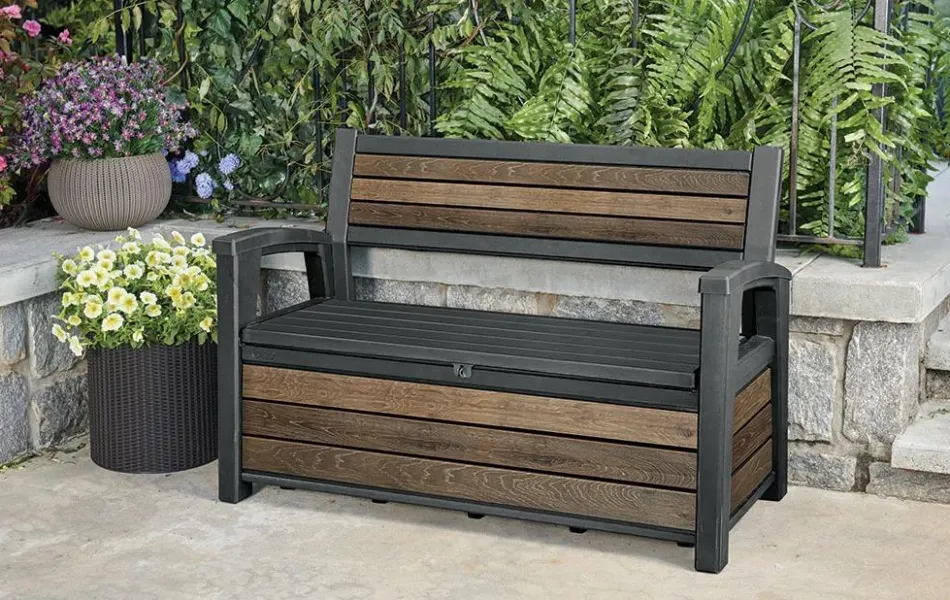 Outlet Signature 60 Gallon Outdoor Storage Bench - Walnut Brown Outdoor Benches|Outdoor Storage Benches