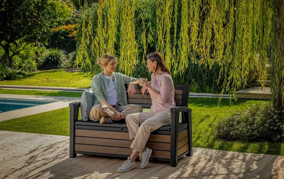 Outlet Signature 60 Gallon Outdoor Storage Bench - Walnut Brown Outdoor Benches|Outdoor Storage Benches