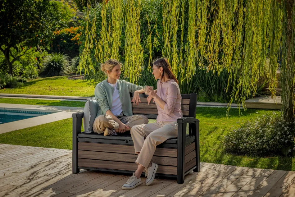 Outlet Signature 60 Gallon Outdoor Storage Bench - Walnut Brown Outdoor Benches|Outdoor Storage Benches