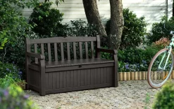 Sale Solana 70 Gallon Outdoor Storage Bench - Brown Outdoor Benches|Outdoor Storage Benches