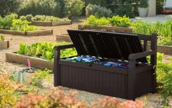 Sale Solana 70 Gallon Outdoor Storage Bench - Brown Outdoor Benches|Outdoor Storage Benches