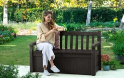 Sale Solana 70 Gallon Outdoor Storage Bench - Brown Outdoor Benches|Outdoor Storage Benches