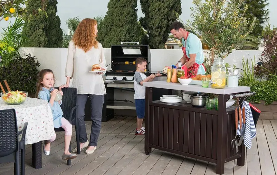 Discount Unity XL Outdoor Kitchen Cart with Storage - Brown Outdoor Kitchen Units
