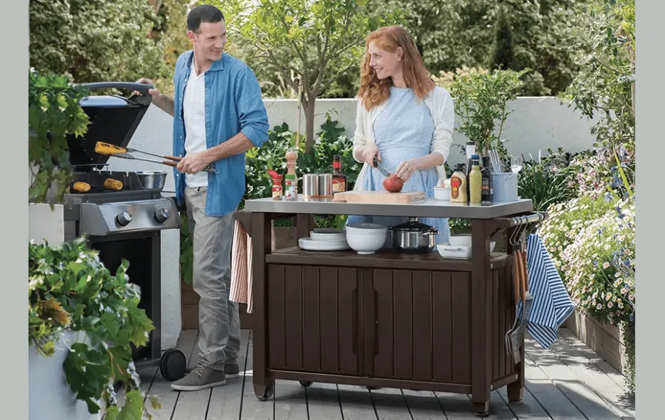Discount Unity XL Outdoor Kitchen Cart with Storage - Brown Outdoor Kitchen Units
